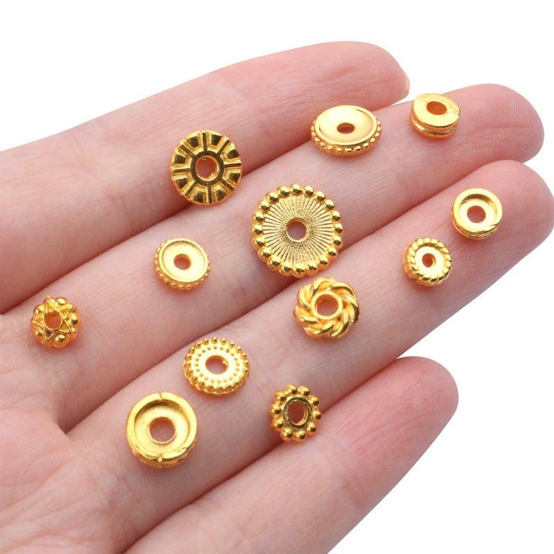 BronaGrand 100 Gram(About 170-300pcs) Spacer Beads Jewelry Bead Charm Spacers Alloy Spacer Beads for Jewelry Making DIY Bracelets Necklace and Crafting,Gold - Image 2